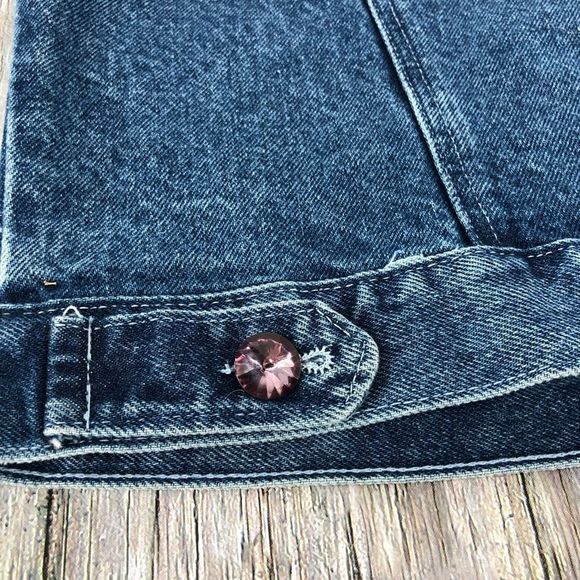 90’s Vintage Denim Floral Burnout Rhinestone Button Front Collared Vest Small - Picture 7 of 10